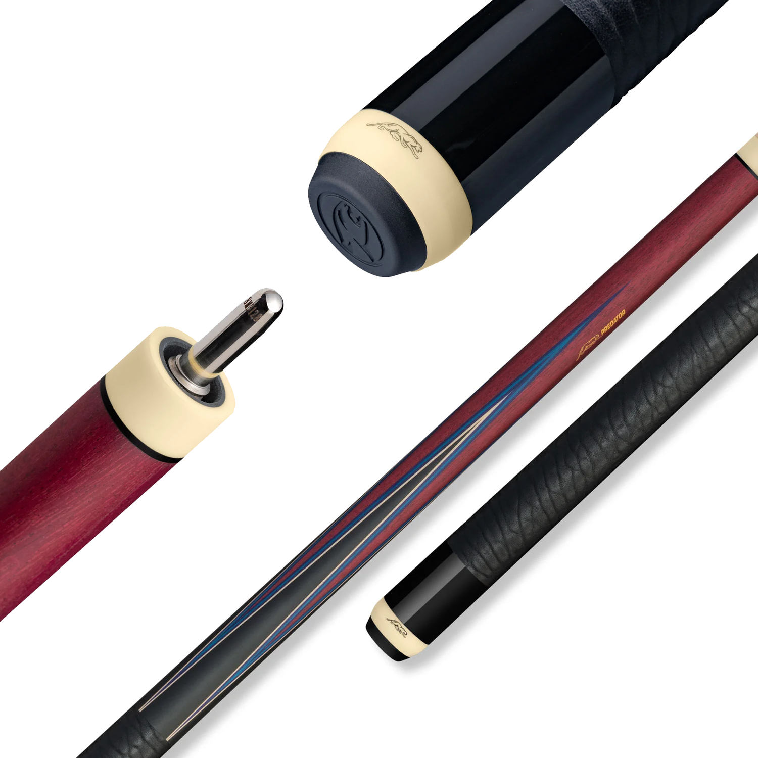 Predator Sneaky Pete Pool Cue - Black / Red - Elephant Pattern Leather Wrap (Copie)