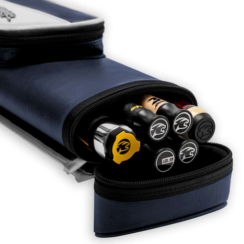 Roadline Blue/White Hard Pool Cue Case - 2 Butts x 4 Shafts